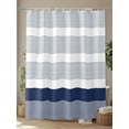 thumbnail image 4 of Fsddascl Navy Blue Stripe Shower Curtain Set - 66" x 72" Washable Bathtub Curtain with 12 Hooks, Modern Rustic Horizontal Blue Striped Waterproof Fabric Stall Shower Curtains for Bathroom/Bathtub, 4 of 6
