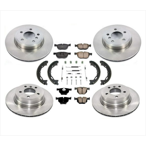 For 2007-2018 BMW X5 3.0L Eng. Brake Disc Rotors Pads Parking Shoes Springs 8pc