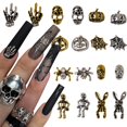 thumbnail image 1 of 72 PCS Charms de Uñas de Halloween 3D Gold Silver Nail Art Charms Vintage Gótico Retro Punk Suministros de Uñas Esqueleto Araña Diseño de Calabaza Mezclado para Manicura Artesanía DIY Nail Art De, 1 of 5