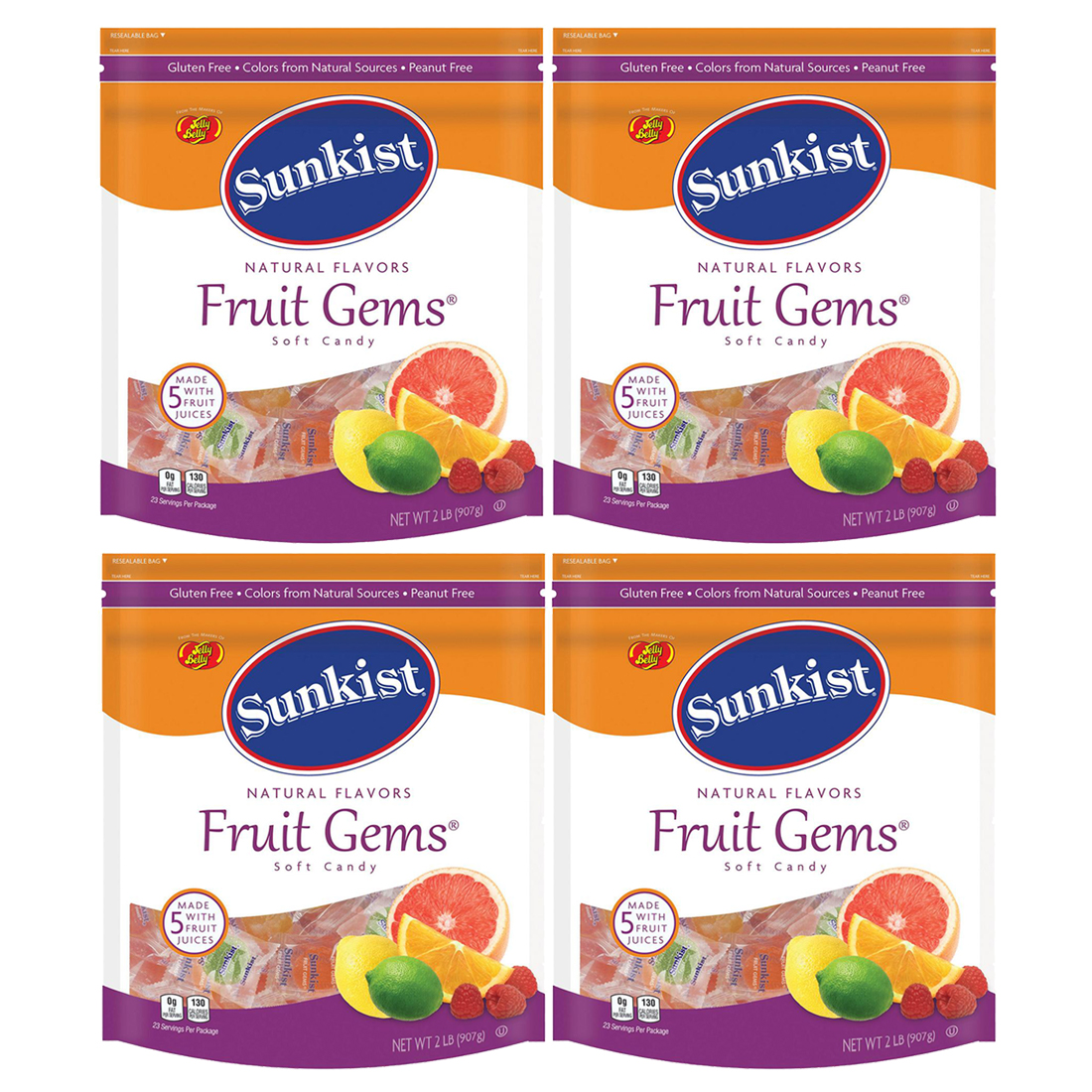 Sunkist Fruit Gems Assorted Soft Candy, 2 lbs. 4 PACK