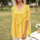 thumbnail image 5 of Camiseta de mujer de manga corta, cuello redondo, camisa con volantes, camiseta suelta de verano, amarillo, L Advancent AP001237-11, 5 of 7