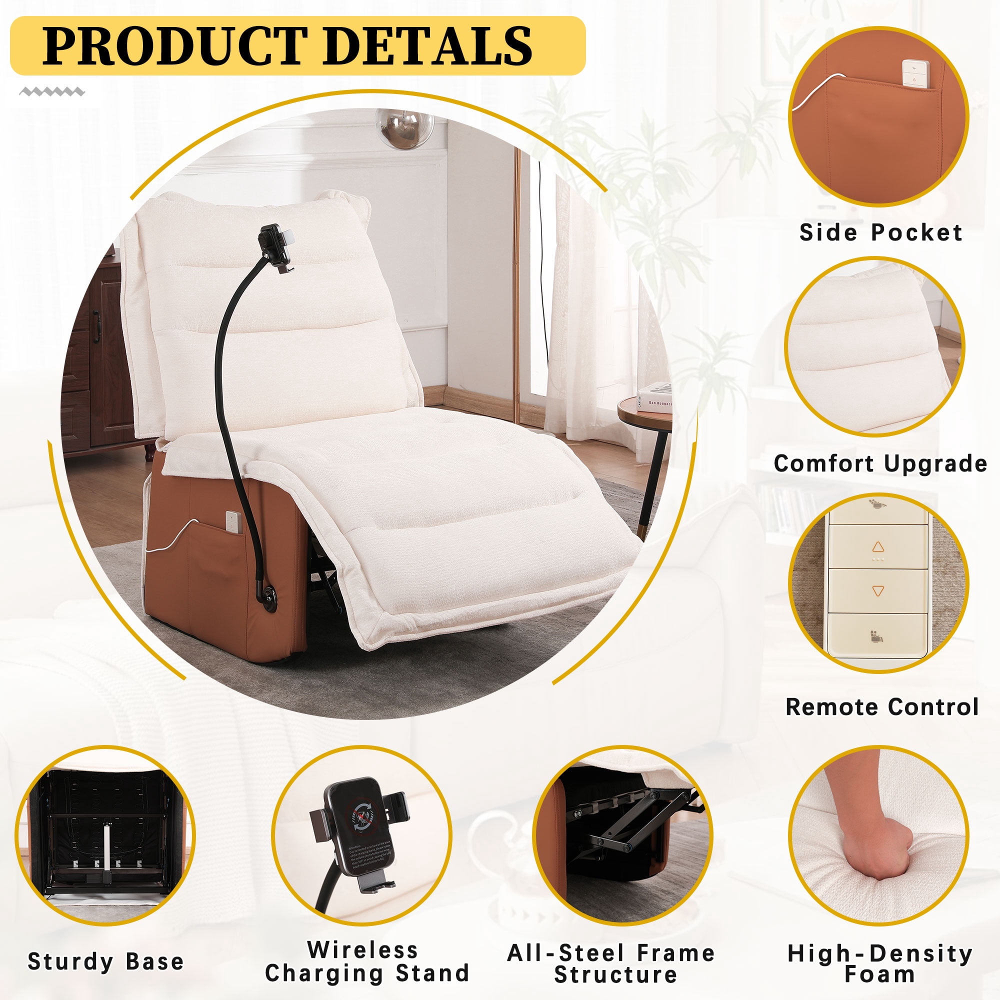 Holaki Power Recliner Chair, Modern Chenille Recliner Chair with Wireless Charging, Adjustable Home Theater Seating with Lumbar Support, Electric Recliner Chair for Adult