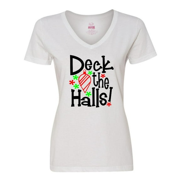 Inktastic Deck the Halls Christmas Ornament Women's V-Neck T-Shirt