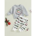 thumbnail image 4 of Baby Toddler Boy Christmas Outfit 0 6 12 18 24 Months 2T 3T Letter Print Long Sleeve Sweatshirt and Tractor Print Pants 2 Piece Clothes, 4 of 9