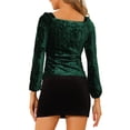 thumbnail image 3 of MODA NOVA Junior's Velvent Square NeckLong Sleeve Blouse Top Deep Green XL, 3 of 5