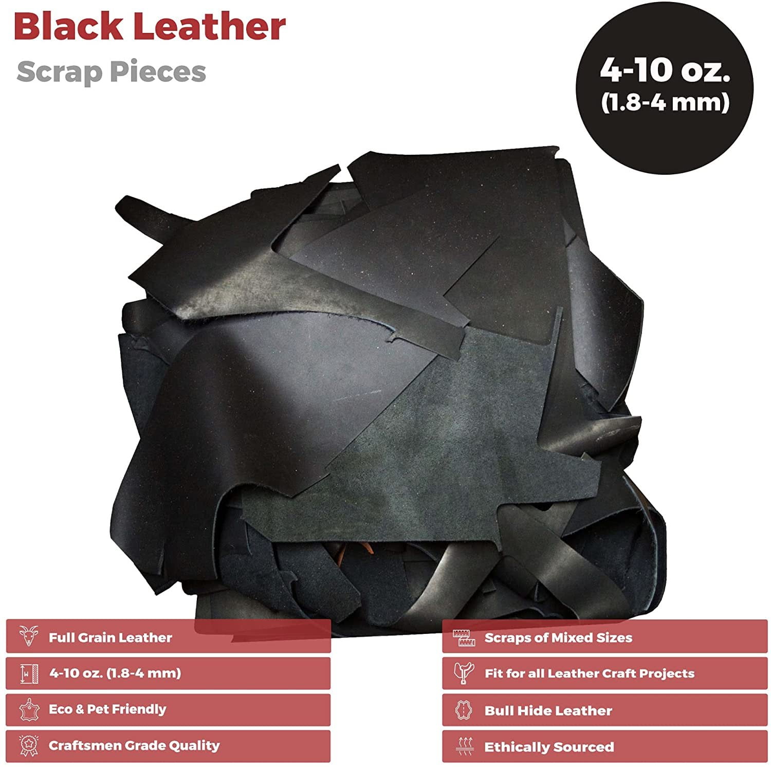 European Leather Work 9-10 oz. 3.6-4mm Oil-Tanned Leather Scraps Size: 1 LB  - Bourbon BrownCowhide Full Grain Leather for Tooling, Accessories