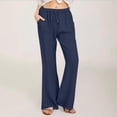 thumbnail image 2 of Pantalones de lino acampanados de cintura alta para mujer - Poliéster, corte holgado, informal de verano, 2 of 5