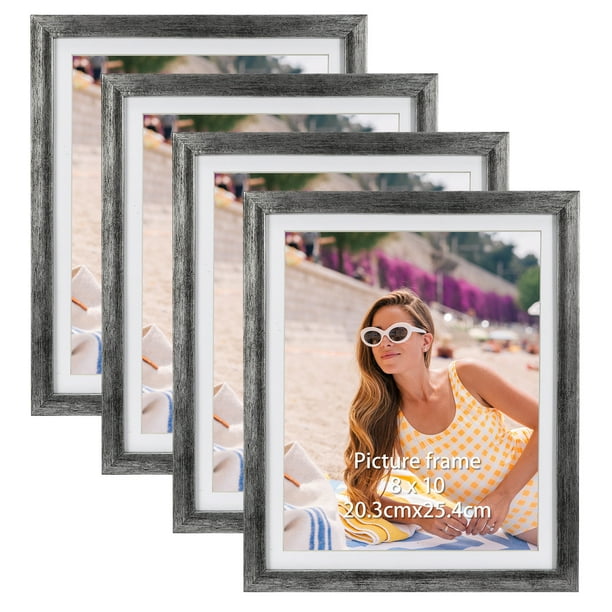 8x10 Picture Frames Set of 4 with Mat,Rustic Silver 9x11 Wall Mount