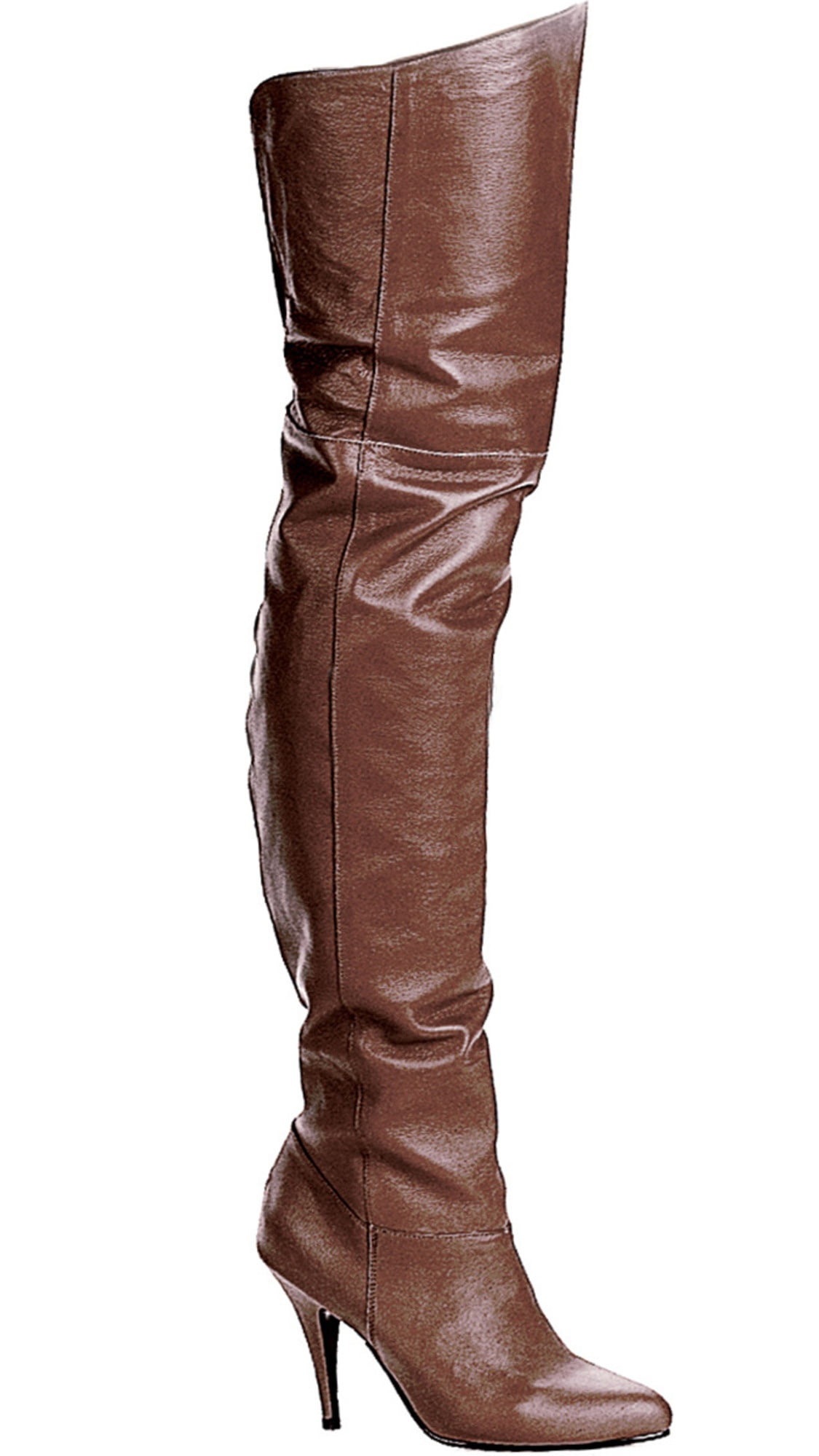 Summitfashions Womens Brown Leather Boots 4 Inch Heels Thigh High Boots Pull On Elastic Gusset