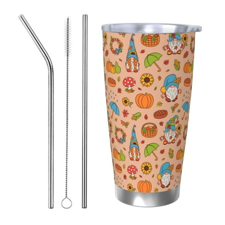 

Gaeub Fall Gnomes1 Print 20-Ounce Stainless Steel Car Cup Tumblers Cups with Lids and Straw Coffee Cups for Adults Kids Home Car Office School Travel Party-Straw Three-piece Set