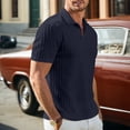 thumbnail image 5 of Satingcolo Mens Polo Shirt Texture Knitted Button T-Shirt Casual Short Sleeve Summer Vacation Golf Shirts,Navy M, 5 of 9