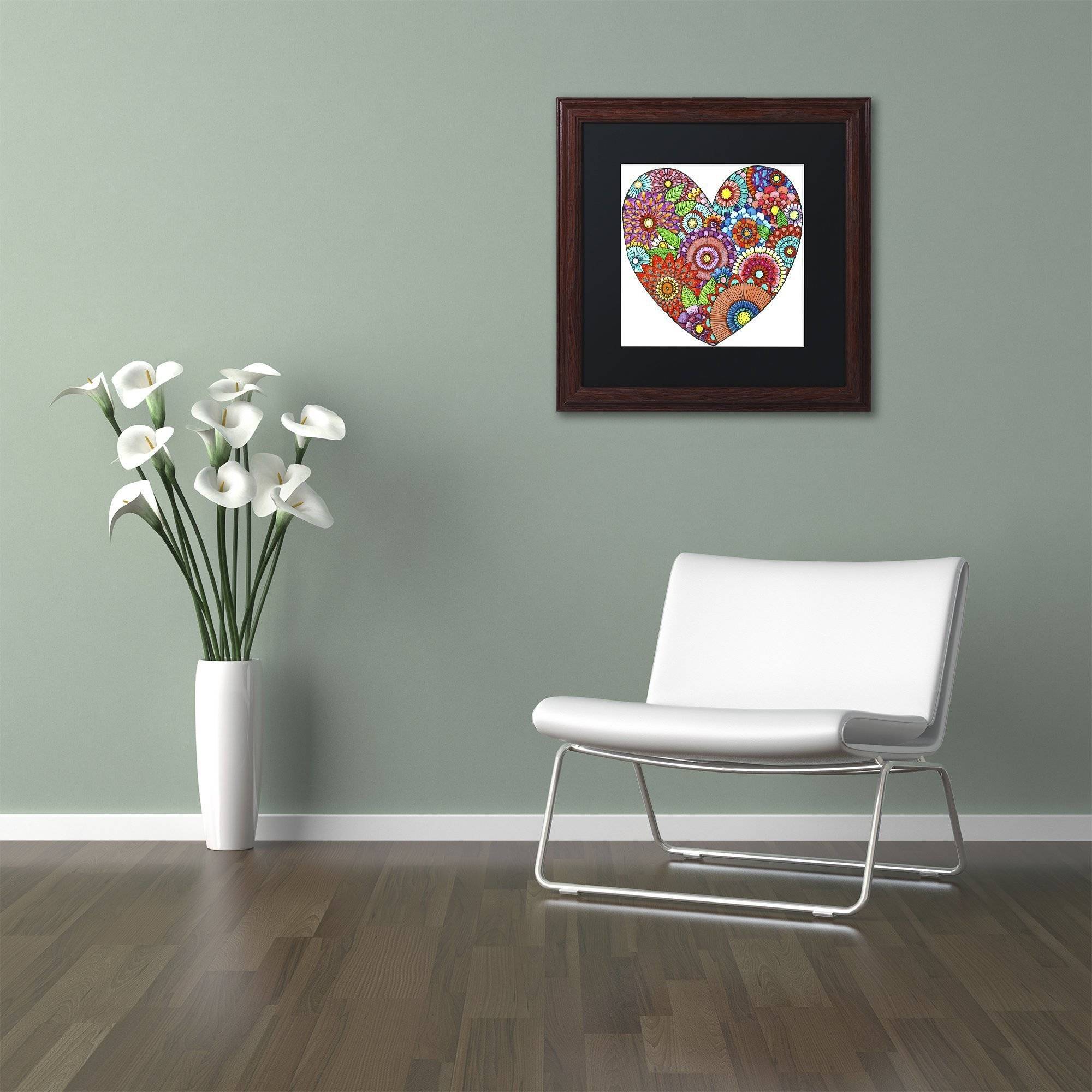 Trademark Fine Art "Floral Heart" Canvas Art by Hello Angel, Black Matte, Wood Frame