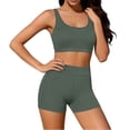 thumbnail image 4 of Women 3 Piece Tankini Swimsuit Crew Neck Halter High Waist Shorts Sleeveless Tees Modest Stretchy Bathing Suit (XL, Army Green), 4 of 9