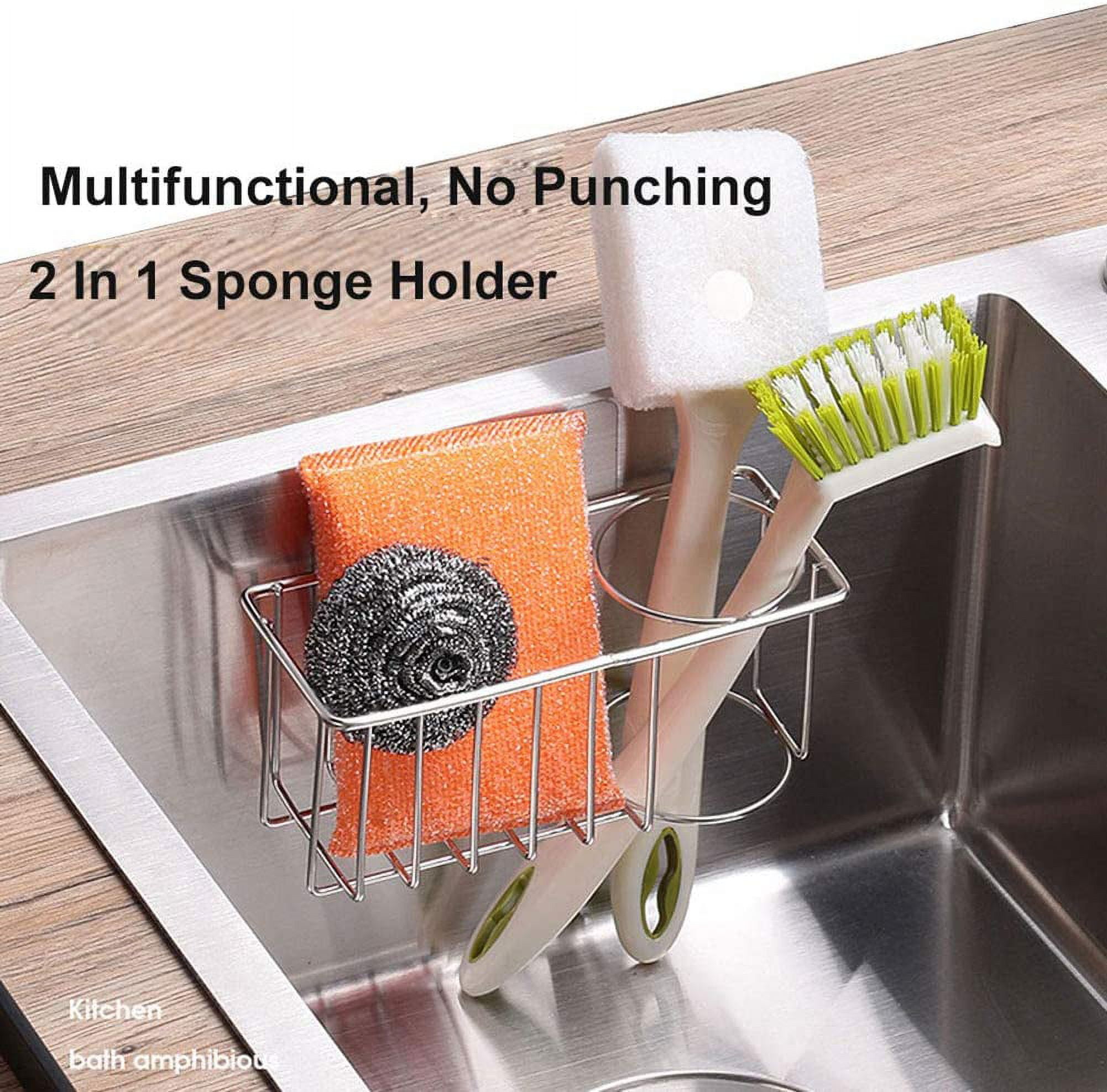 HULISEN 3-in-1 Sponge Holder for Kitchen Sink with Dish Brush