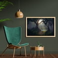 thumbnail image 2 of Dark Forest Wall Art with Frame, Illustration of Sun Beams Reflecting in the Woodland Pathway Spooky Landscape, Printed Fabric Poster for Bathroom Living Room, 35" x 23", Multicolor, by Ambesonne, 2 of 2