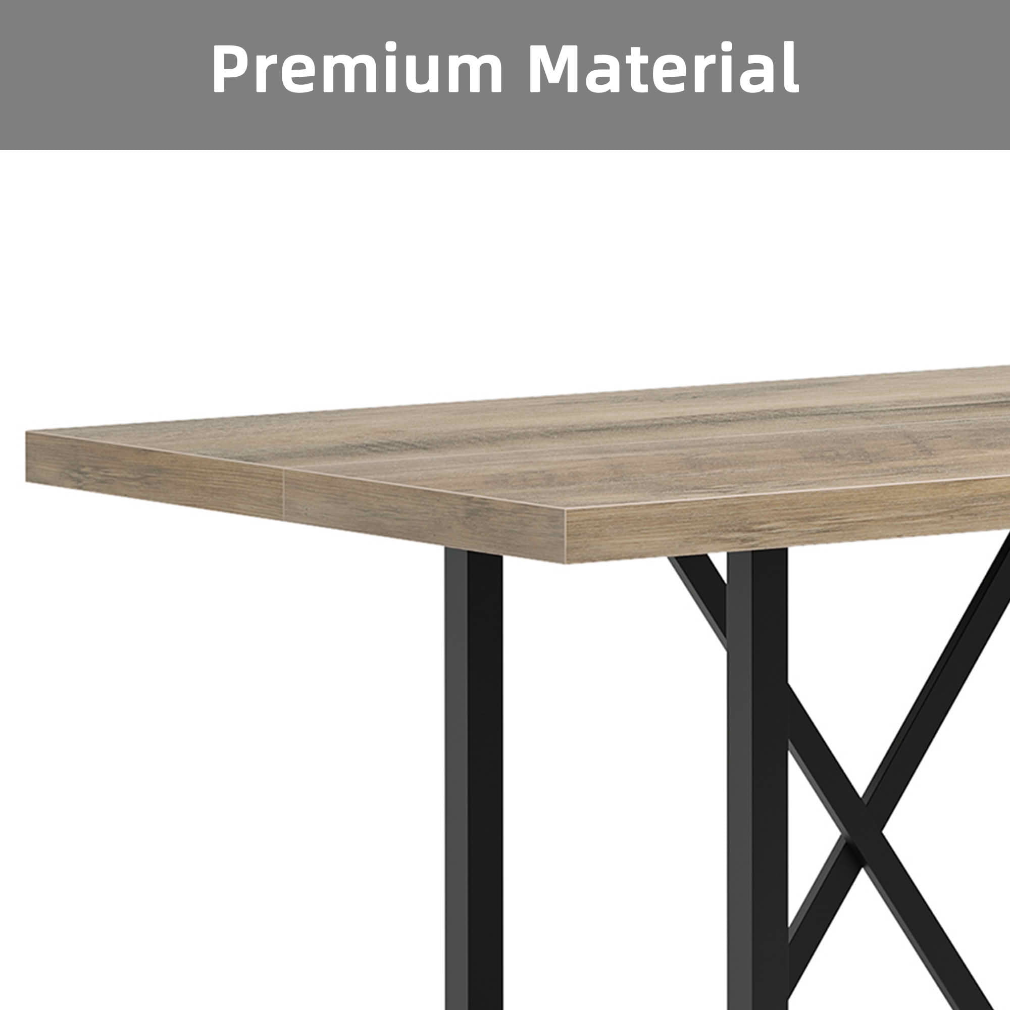 MAYEERTY 63" Counter Height Industrial Dining Table, 6-Seater Rustic Wooden Top & Metal Legs with Footrest, Multiuse Kitchen & Work Table