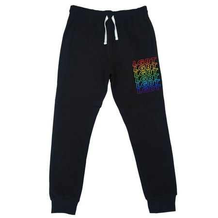 Men's Rainbow LGBT KT T196 Black Fleece Gym Jogger Sweatpants 2X-Large Black