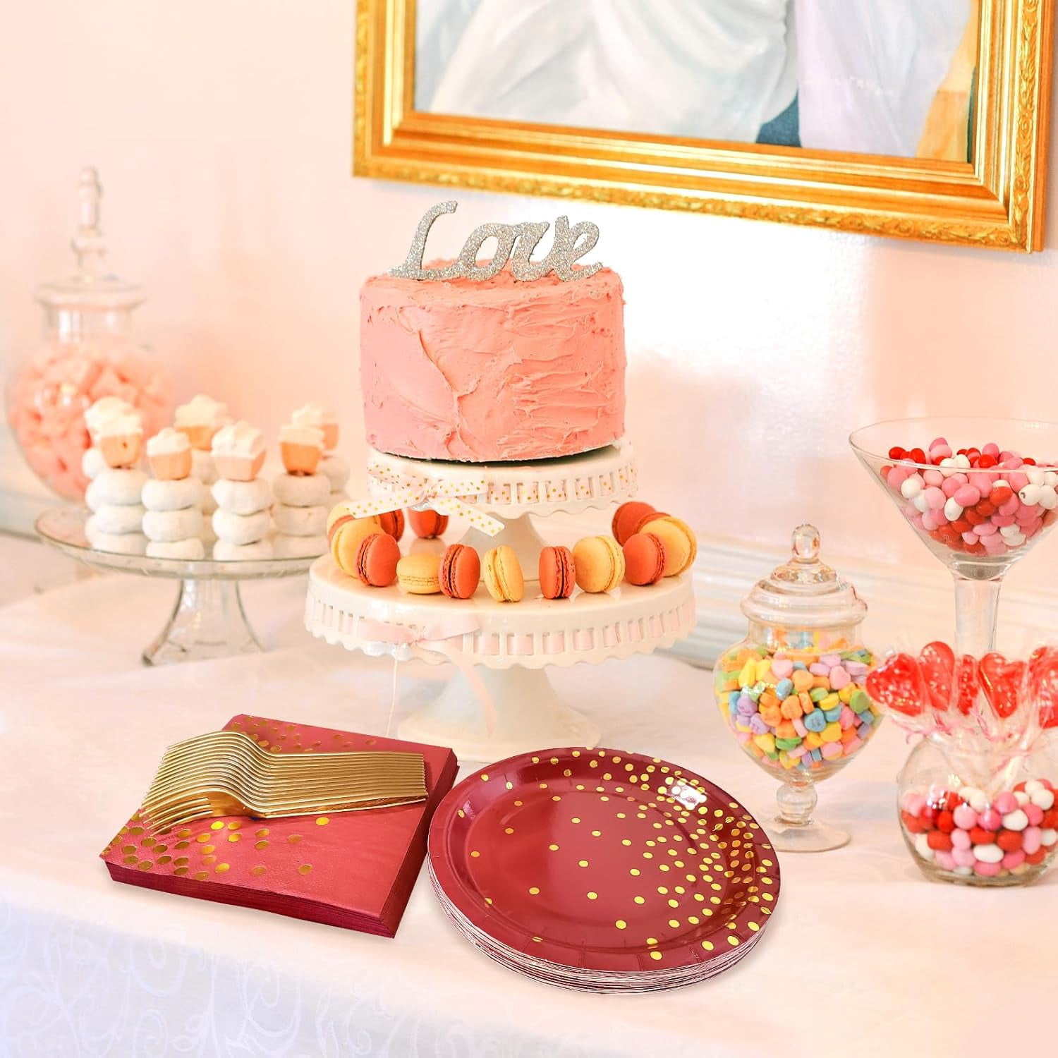 Red and Gold Party Supplies,Serves 35 Guests 7" Red Paper Plates Napkins,Birthday Plates and Napkins for Wedding Graduation