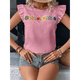 thumbnail image 5 of Blusa de Verano con Bordado Floral para Mujer, Cuello Redondo, Corta Rosa L, 5 of 9