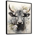 thumbnail image 2 of Designart "Cow Sumi Asian beauty XIII" Asian Floater Framed Wall Art Living Room, 2 of 7