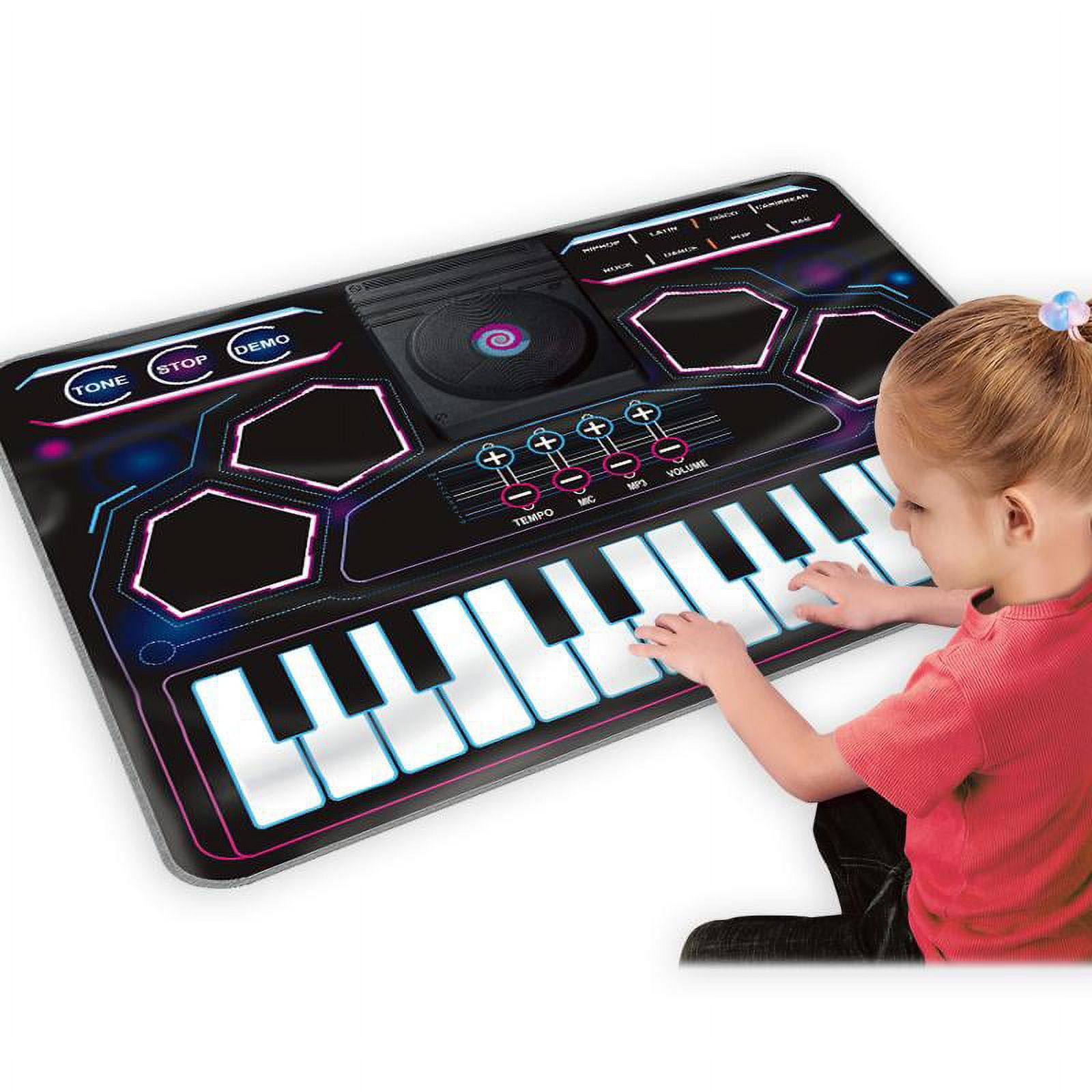 SUNLIN Mini DJ Mixer Playmat, Gift Toy for 3-8 Year Old Boys Girls,  Combined with Piano Mat & Drum Pad Beat Maker, Remix Sound, 8 Drum Sounds,  8 Instrument Sounds, 8 Music