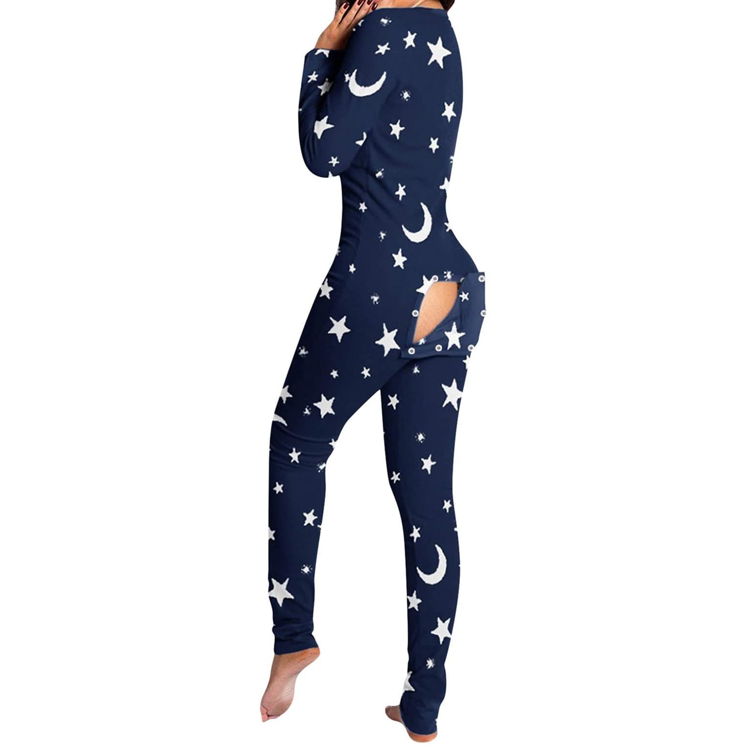 Listenwind Womens Button down Front Functional Buttoned Flap Adults Pajamas One Piece Sleepwear Jumpsuit Thermal Underwear Set Walmart
