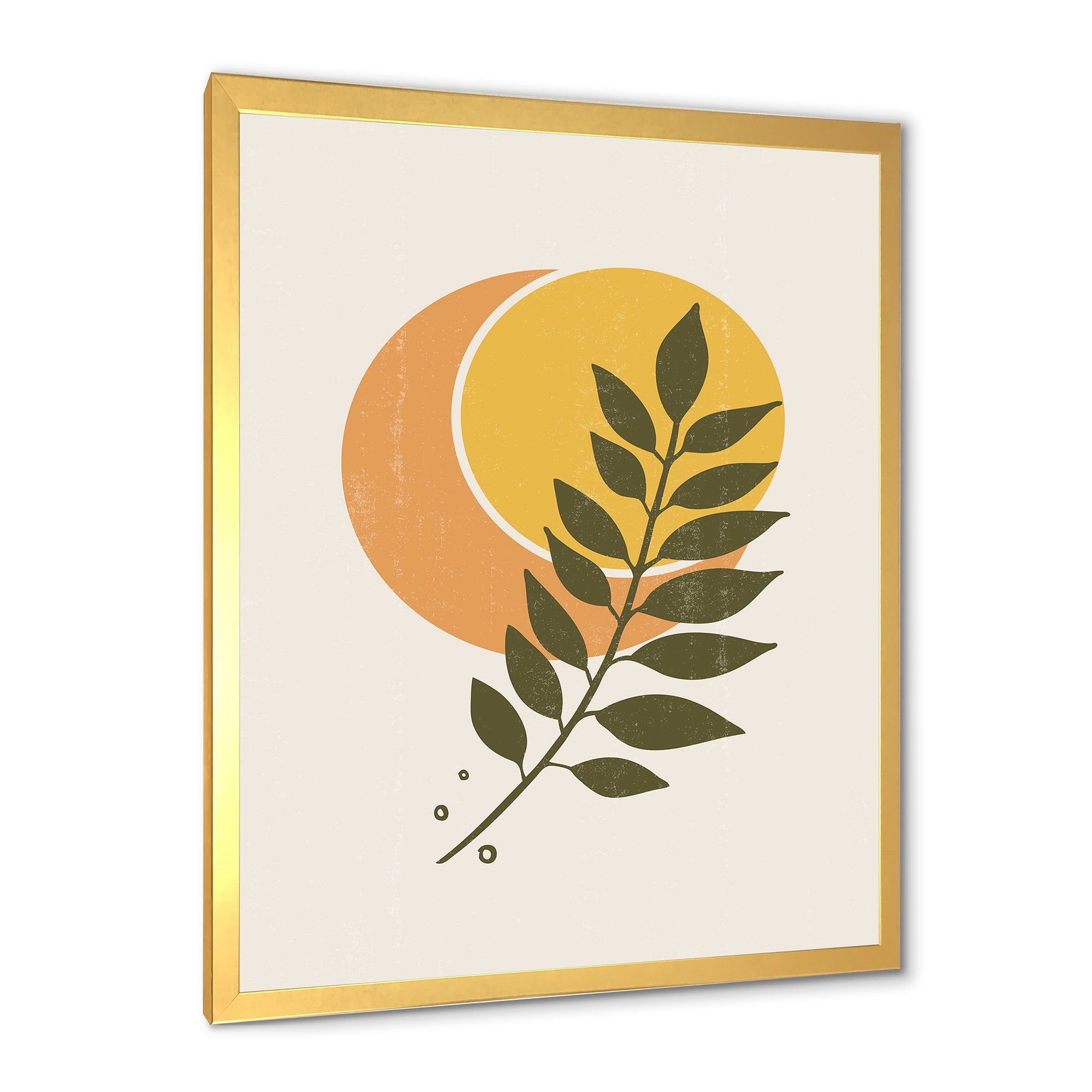 Designart 'Abstract Geometrical Moon and Sun With Leaf V' Modern Framed Art Print