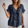 thumbnail image 5 of Ihhxva Women Cotton Tops Loose Fit Summer V-Neck Ruffle Blouse Casual Linen Top Flowy Boho Chic Beach Vacation Tunic S-2XL, 5 of 9