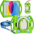thumbnail image 2 of iPad 10.9 inch 10th Generation Case for Kids, TECH CIRCLE Heavy Duty Rugged Protection Kid-Friendly Handle Stand Shoulder Strap Cute Cat Case for Apple iPad 10th Generation 10.9 inch 2022,Green, 2 of 9