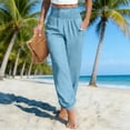 thumbnail image 2 of TaTaai Women's Summer Cotton Linen Solid Color Elastic Drawstring Waist Pants Loose Ankle Cuffed Trousers with Side Pockets Soft Breathable Casual Daily Wear Gift, 2 of 6