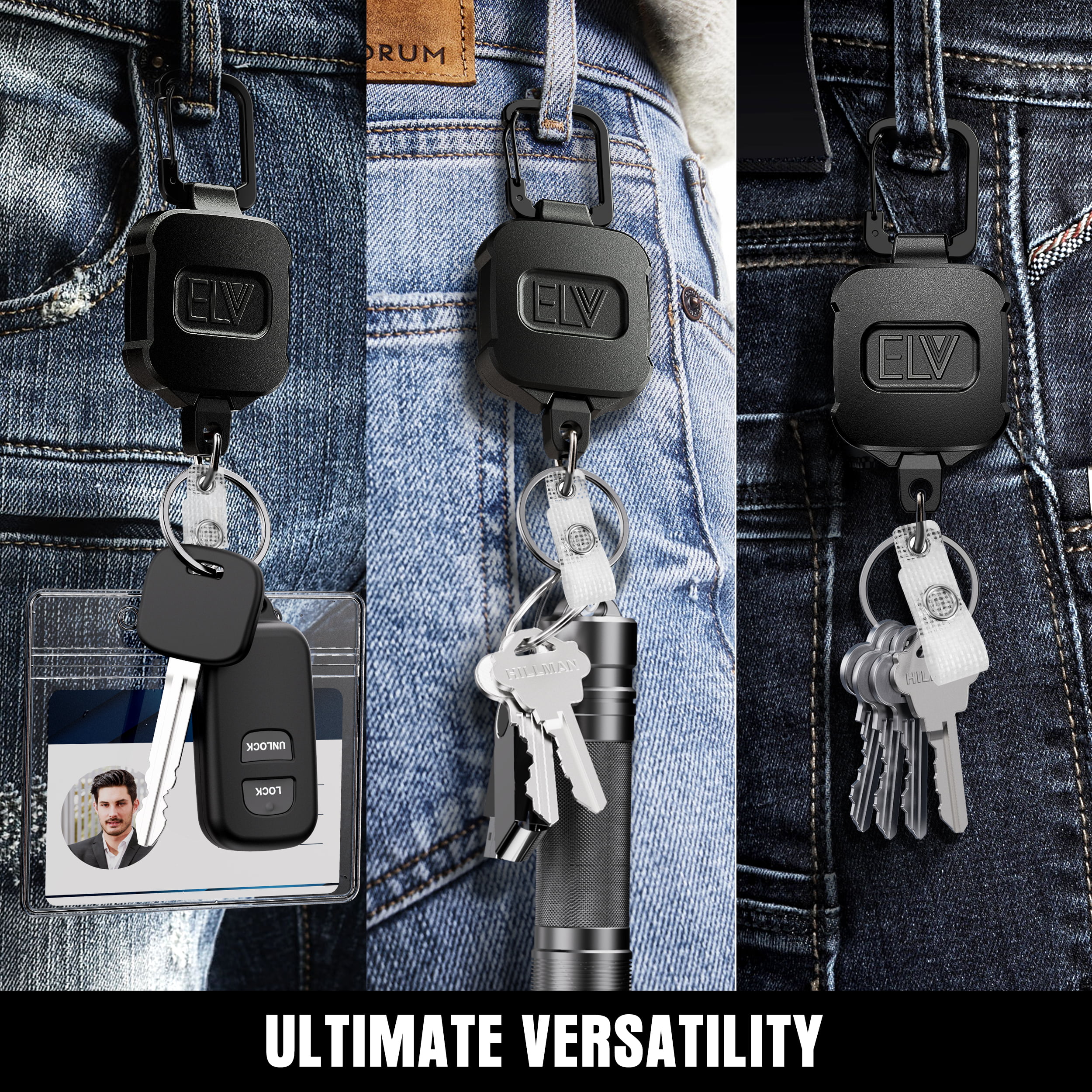 1 Pack ELV Retractable ID Badge Holder, Retractable Keychain Badge Reel,  Heavy D