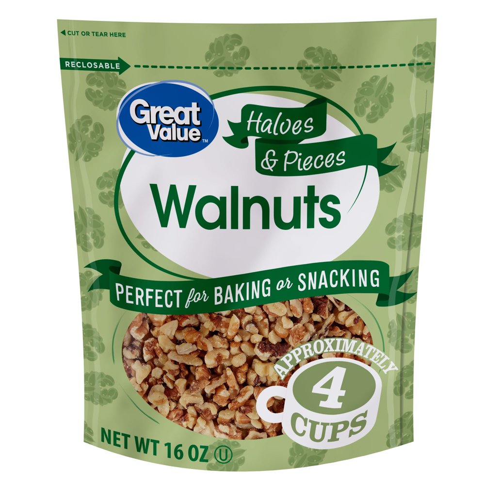 Great Value Walnuts Halves & Pieces, 16 oz