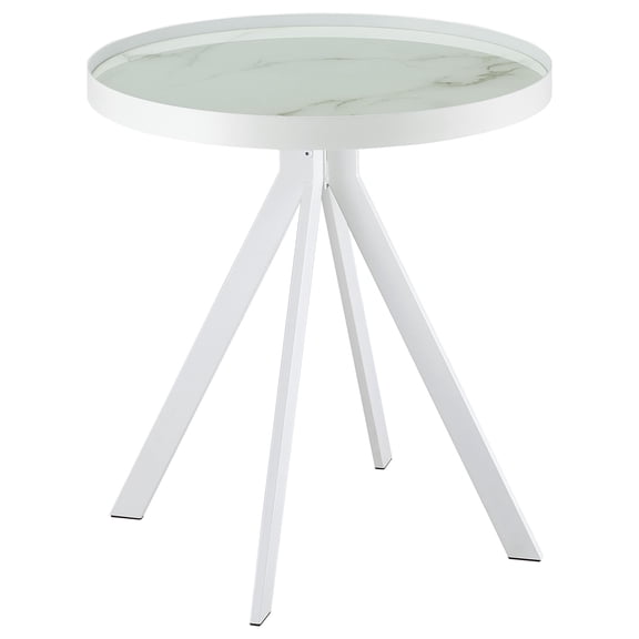 Briggs Round Marble Printed Glass Top End Table White