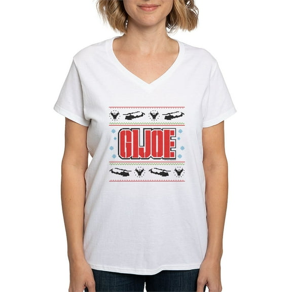 CafePress - Gi Joe Ugly Christmas Women's V Neck T Shirt - Womens Cotton V-Neck T-shirt