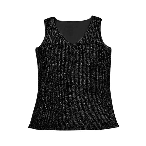 Easter Tops For Women, Plus Size Sequins Tank Tops Loose Sleeveless Tunic Shirts Dressy Business Casual Party Blouse Long Sleeve Shirts Women V Neck Y2K Tops (M, Black) ZMTing