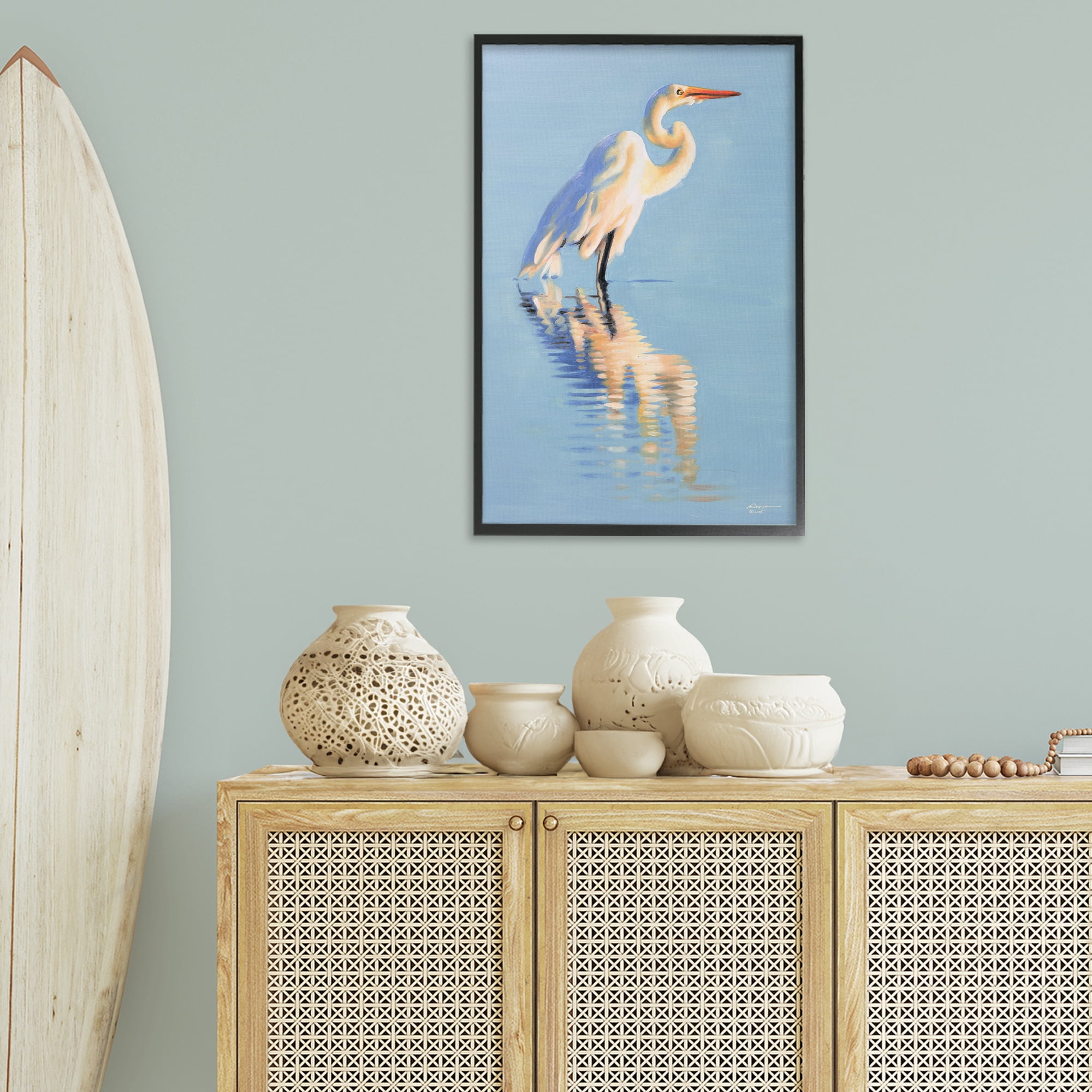 Stupell Industries Blue Egret Reflection Animals & Insects Painting Black Framed Art Print Wall Art, 20 x 30