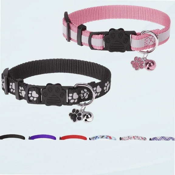 Reflective Cat Collars Breakaway for Big Cats/Adult Cats Boys and Girls with Bell and Charm, 3/5" Width Safety Buckle Nylon Kitten Collar, 2 Pack Adjustable Soft Cute Pet Collar for Summer