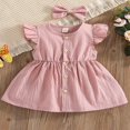 thumbnail image 2 of Bébé bébé Filles Robe d'Été Volant Manches Bouton Solide une Ligne Tutu Princesse Robes Bandeau Ensemble, 2 of 9