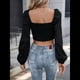 thumbnail image 5 of Blusa Corta de Larga con Volantes, Cuello Cuadrado y Fruncido para Mujer Negro L, 5 of 10