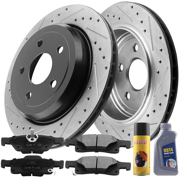 Motorbymotor Rear Brake Rotors 350mm Drilled & Slotted Design Brake Rotor & Brake Pad kit Including CLEANER DOT4 FLUID Fits for Jeep Grand Cherokee 2011-2020, Dodge Durango