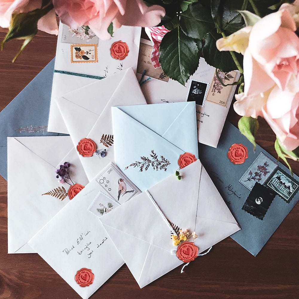 50Pcs Doodle Hearts Wreath Wax Seal Stickers Envelope Seal Stickers Wedding Invitation Envelope Seals Self Adhesive Stickers