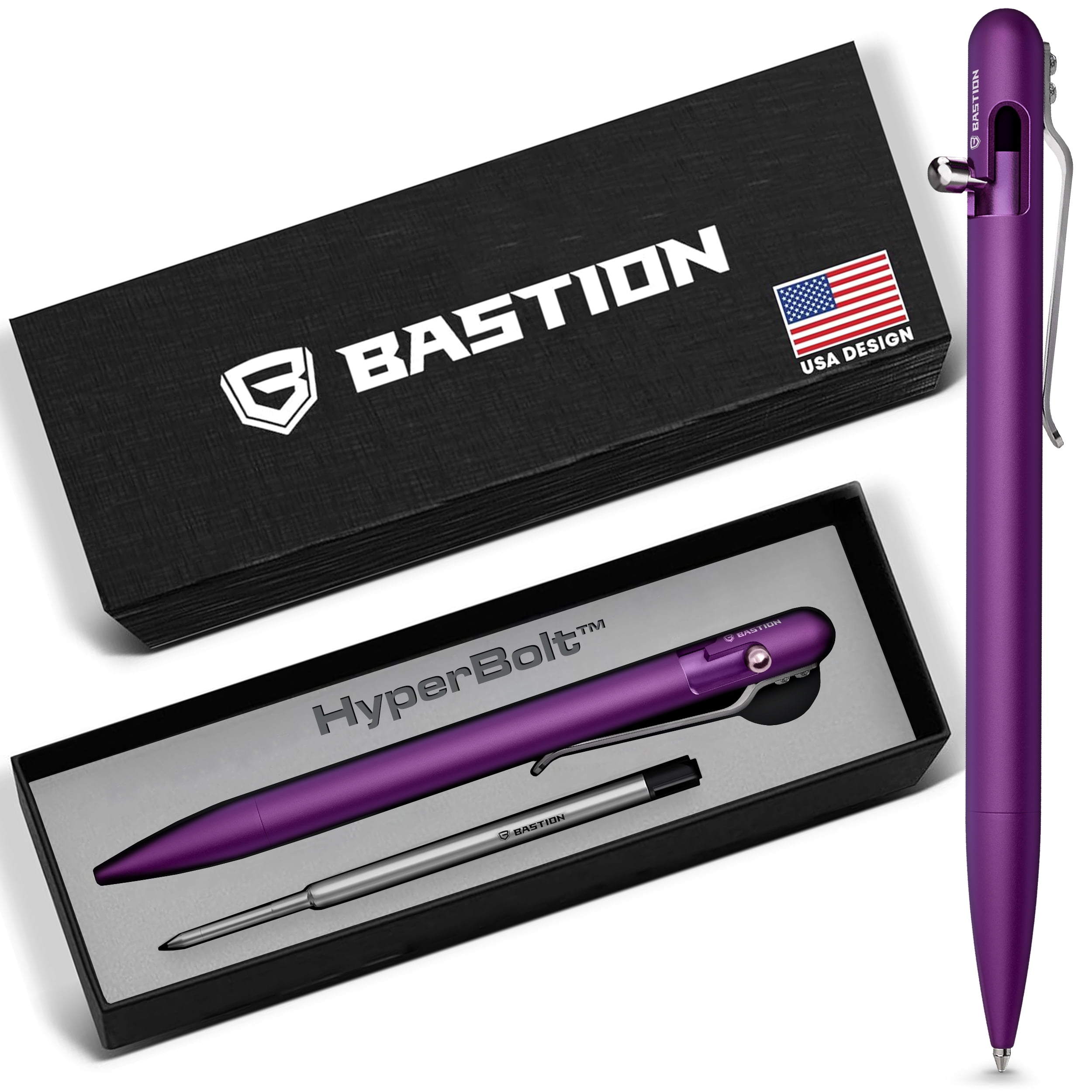 Bastion Aluminum Slim Bolt Action Pen, Purple, Ballpoint Refillable, 1 Count