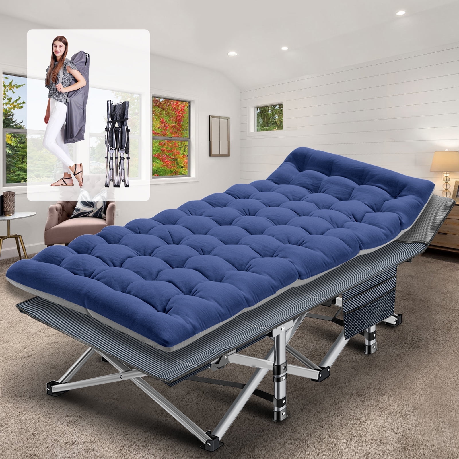 Slsy Folding Bed Cot with Inch Sided Mattress, 75