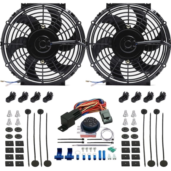 Dual 10-11 Inch 90w Radiator Electric Fans Adjustable Thermostat Switch Kit
