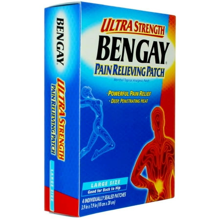 BENGAY Ultra Strength Pain Relieving Patches Large Size 4 Each (Pack of 4)
