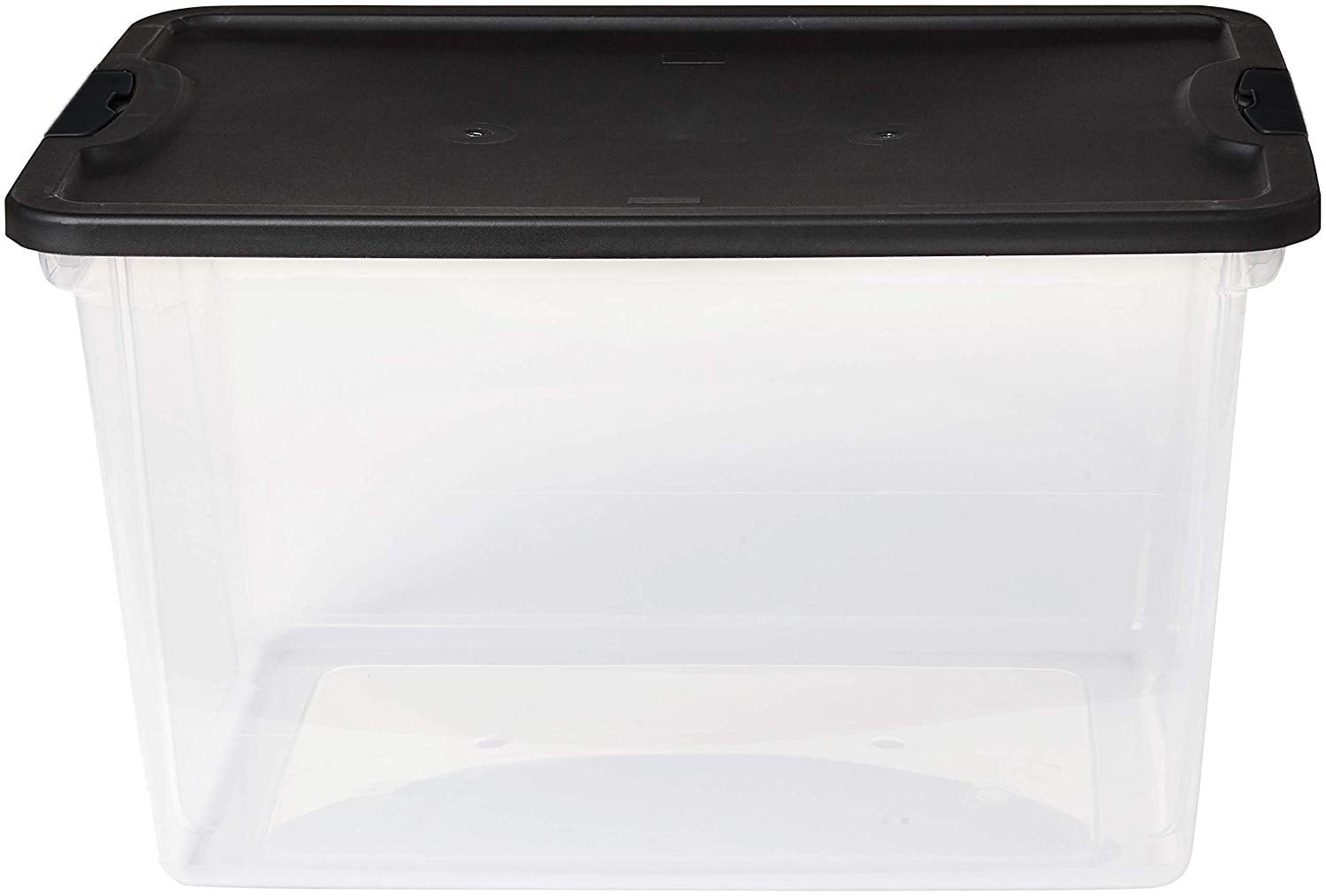 black plastic storage bins