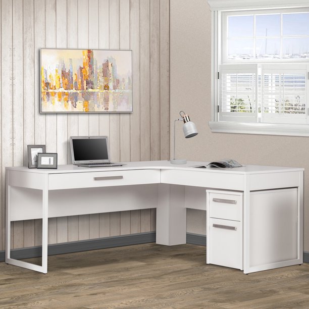 AGH DecoAlaska 63" LShaped Desk,Corner Computer Desk,White,MDF