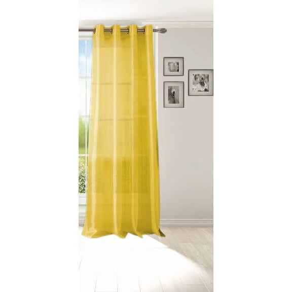 Gorgeous Home Linen 1 Panel Myra Yellow Semi-Sheer Faux Silk Antique Grommets Window Curtain 108in Extra Long