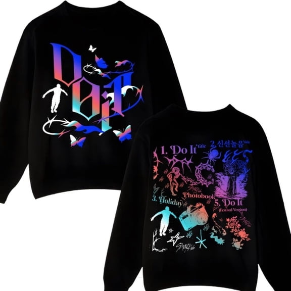 Retro Stray Kids DO IT Tracklist Merch Sweatshirt – Unisex Crewneck Graphic Pullover , Streetwear Outfit for KPOP STAY Fan Support