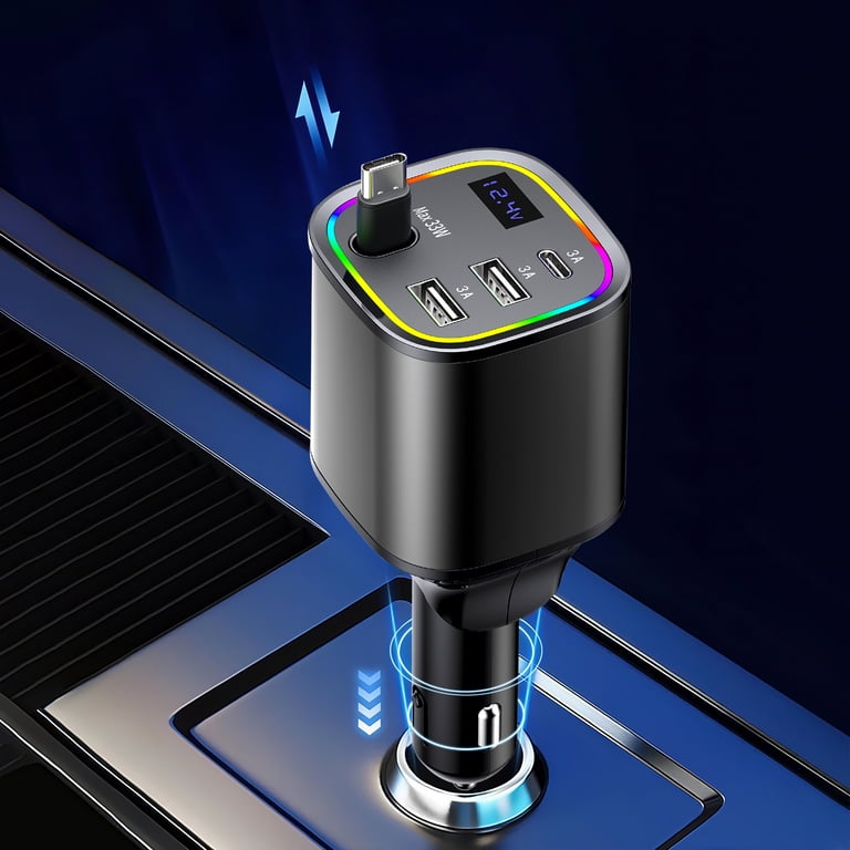 KT1 Fast Car Charger Adapter, 4-in-1 with Retractable Cable photo 6